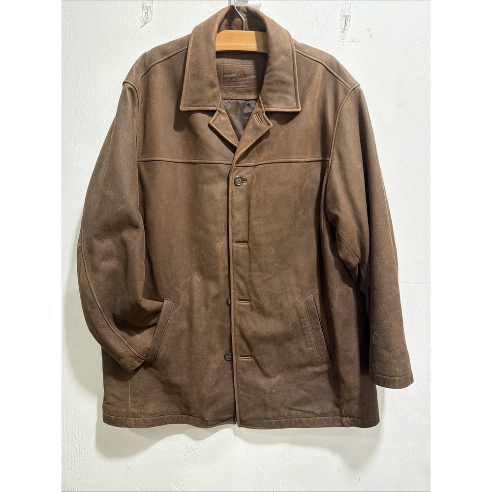 Roundtree & Yorke Men's Leather Jacket Brown Size XL 4 Button W/Inside Pockets